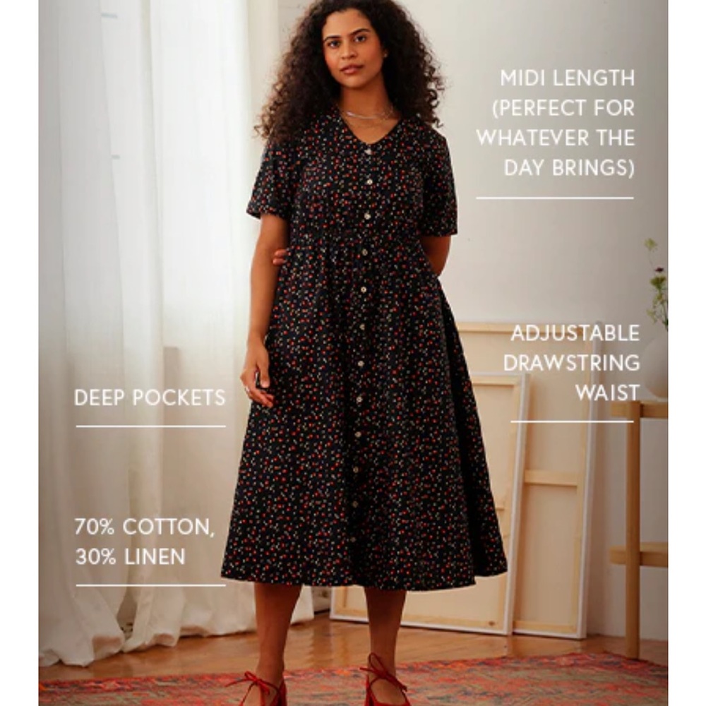 Tradlands Nell Cotton Black Floral Midi Dress